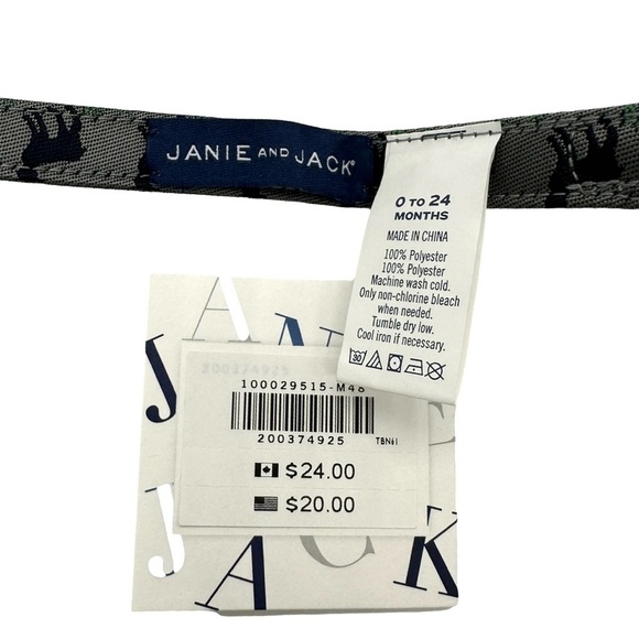 New NWT Janie and Jack Boys Bowtie with embroidered deer, gray green - Picture 4 of 5